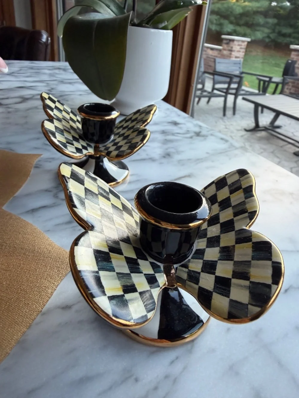 MacKenzie-Childs  Courtly Check Butterfly 2-Piece Candle Holder Set